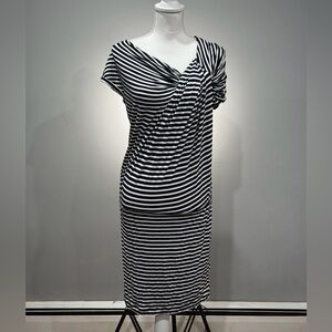 Calvin Klein Asymmetrical Draped Black and White Dress